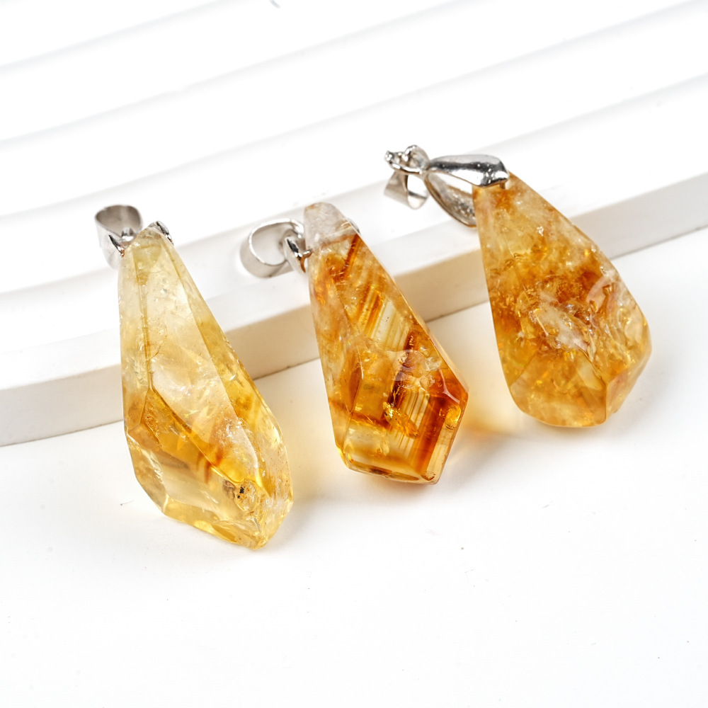 Natural Citrine Cluster Pendant Irregular Raw Stone Necklace photo 3