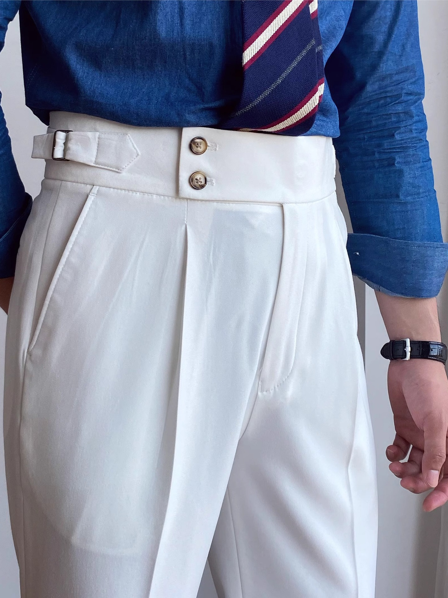 Italian-style Paris-button High-waisted Straight-leg Trousers photo 3