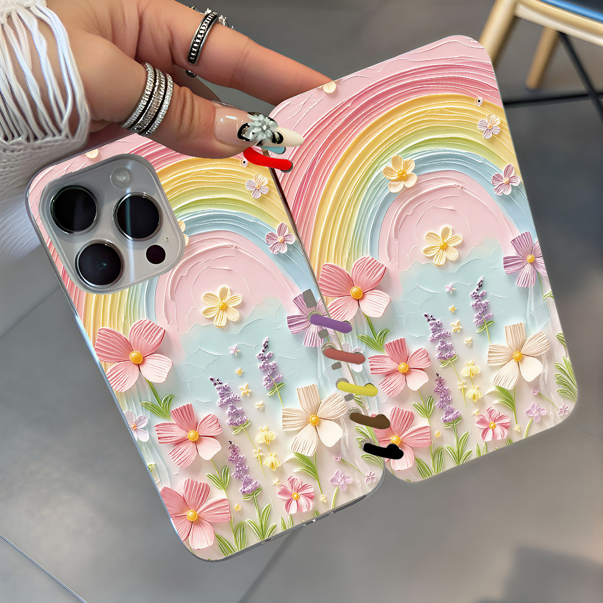 Rainbow Floral Notebook Flip Case For Mobile Phones photo 3