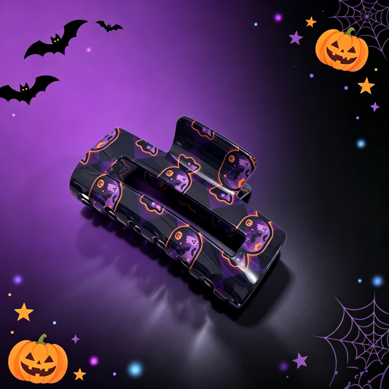 Halloween-themed Hair Clip Square Clip With Skull And Black Cat Print photo 5
