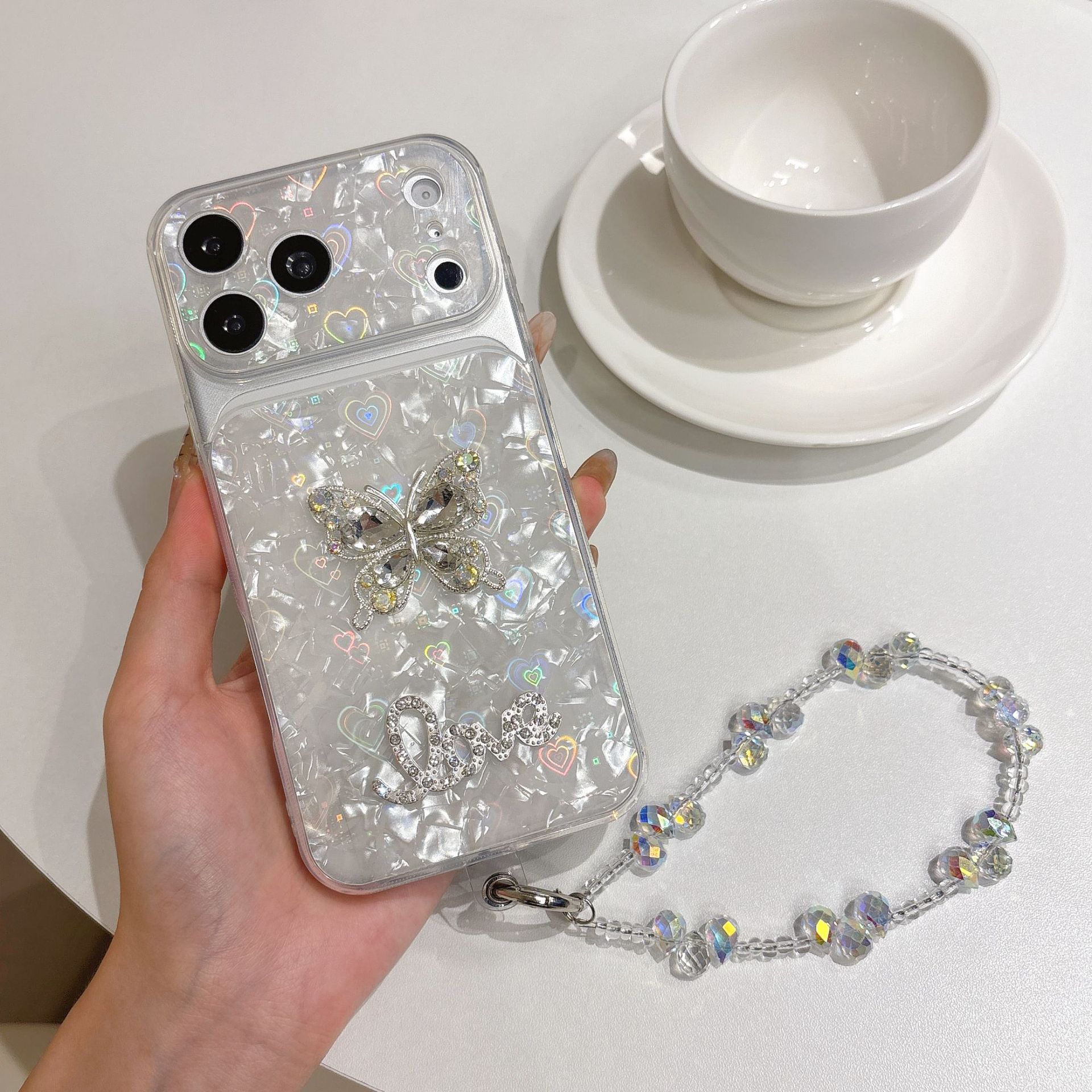 Ice Shell Pattern Butterfly Diamond Studded Rhinestone Phone Case photo 6