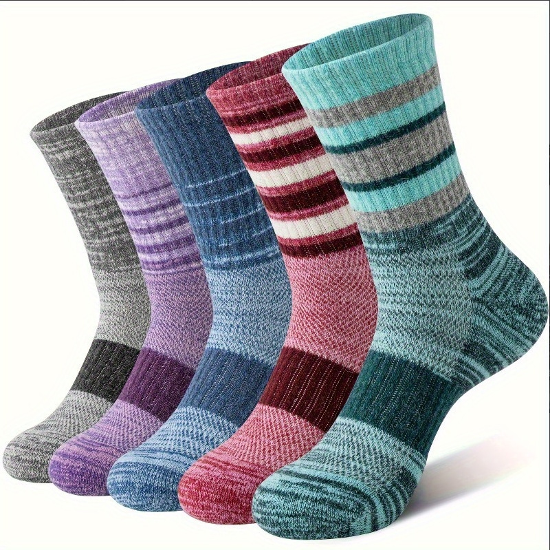 Mens Chunky Yarn Retro Striped Sweat-wicking Breathable Mid-calf Athletic Socks photo 2