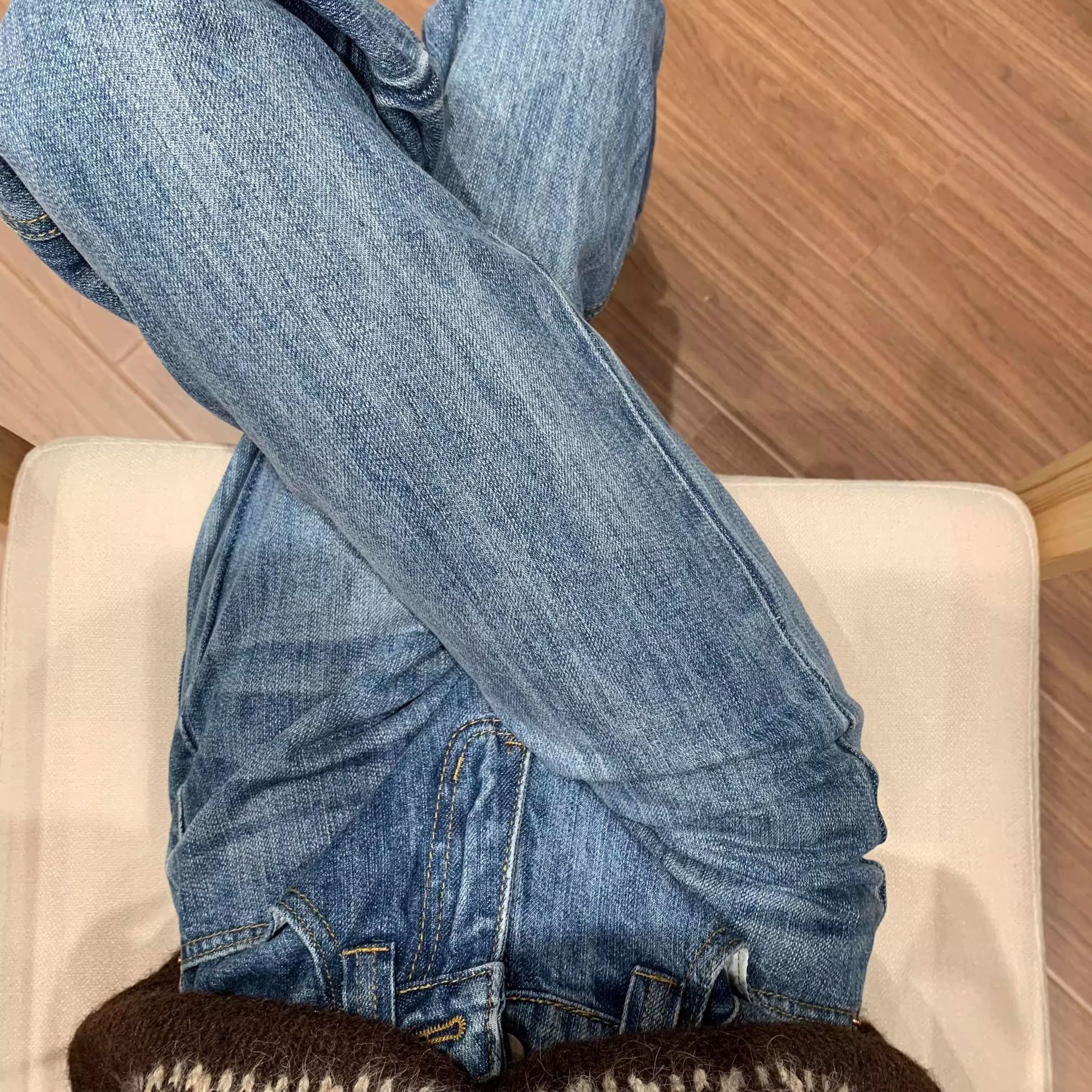 Women's Retro Striped Straight-leg Jeans photo 3