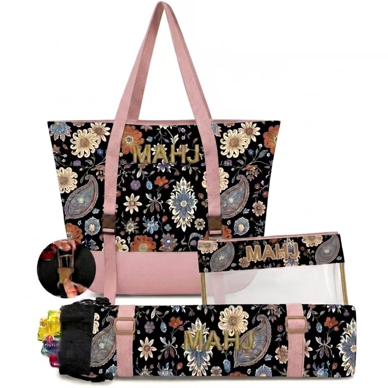 Retro Paisley Floral Embroidered Mahjong Storage Three-Piece Makeup Bag Set photo 7