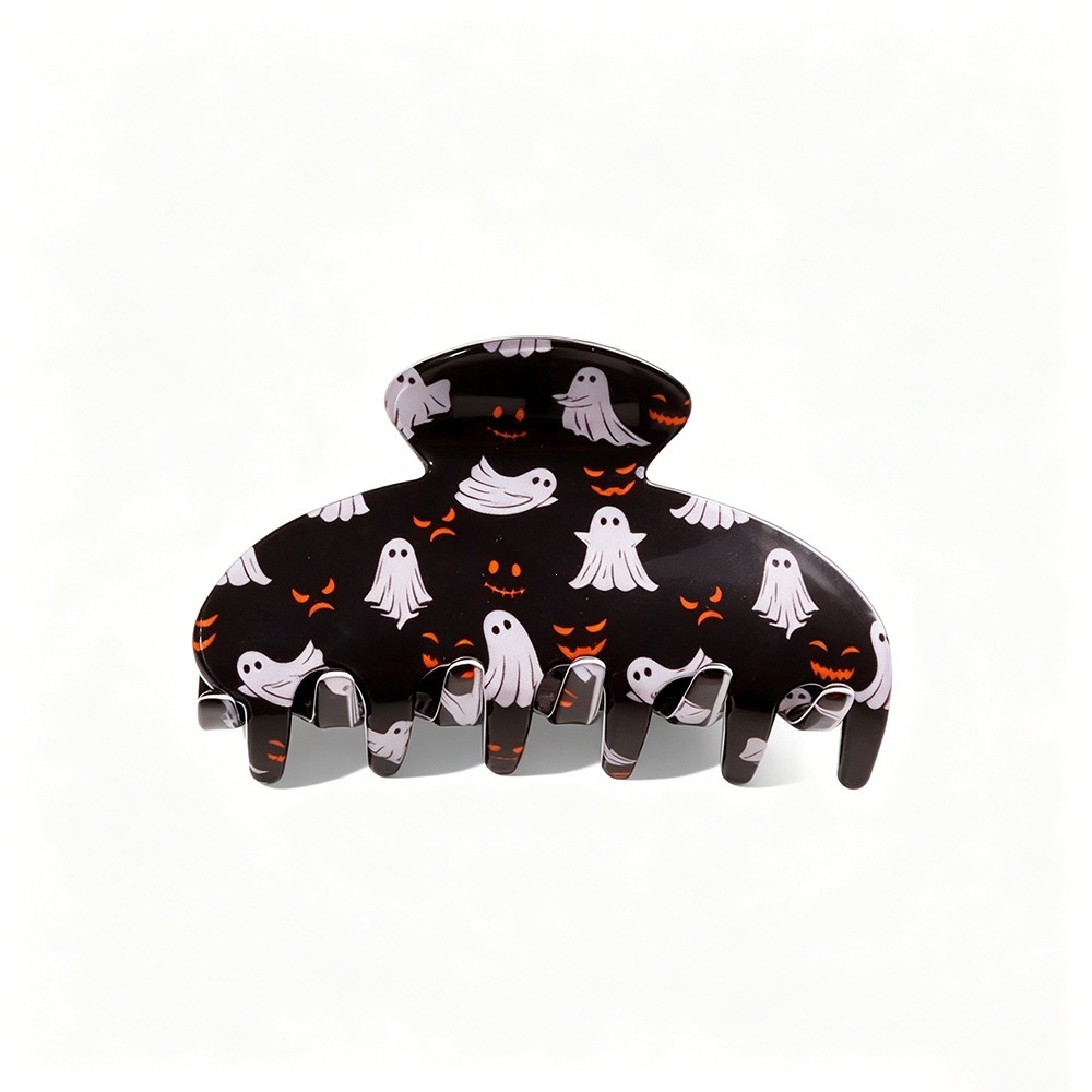 Halloween Shark Claw Clip - Ghost Pumpkin Black Cat Print Hair Accessory for Women Girls Party Cosplay photo 3