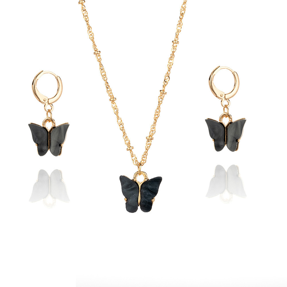 Color Acrylic Butterfly Earrings And Necklace Set photo 8