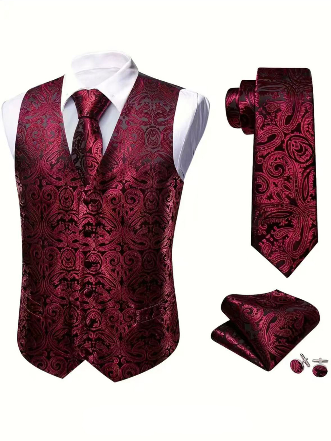 Men's Vest Set With Tie, Pocket Square, And Cufflinks Included photo 3