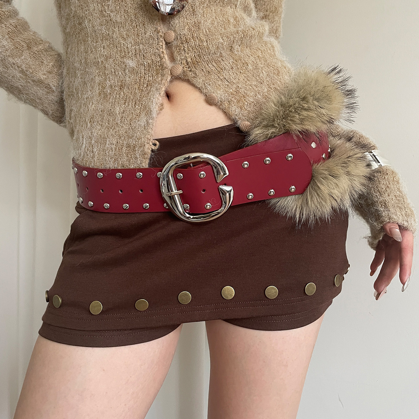 Retro Niche Punk-style Fur Patchwork Belt For Women photo 2