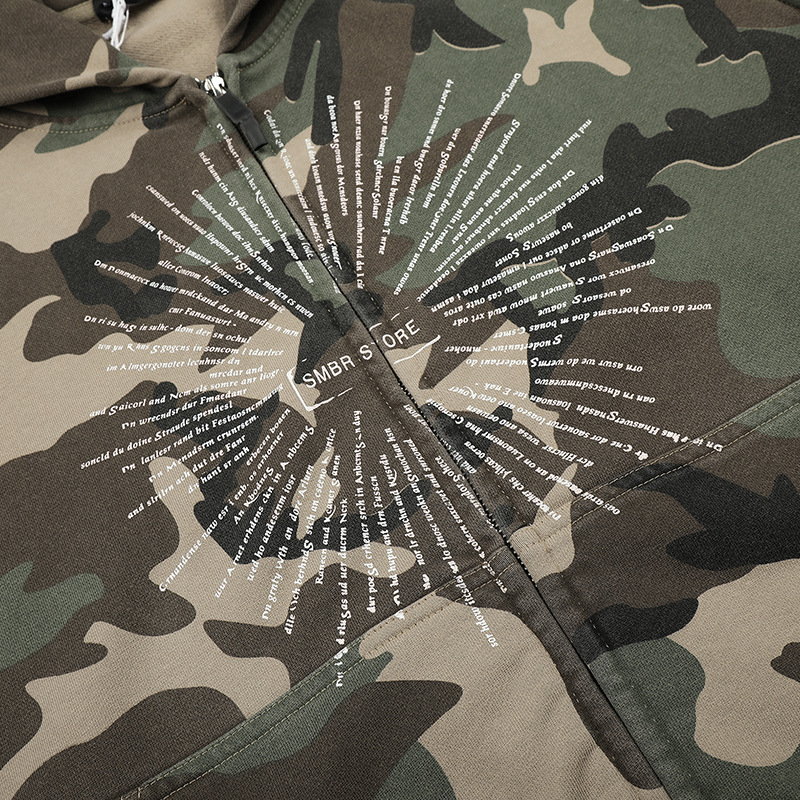 American-style Vintage Camouflage-print Zip-up Cropped Hoodie photo 4