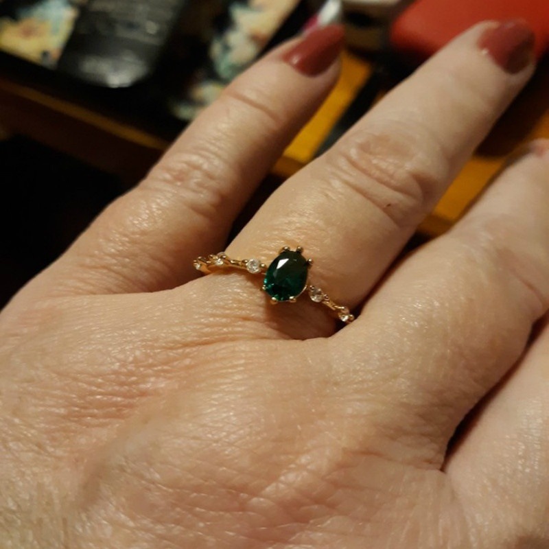 Gold-plated Ring With Emerald Inlay photo 2