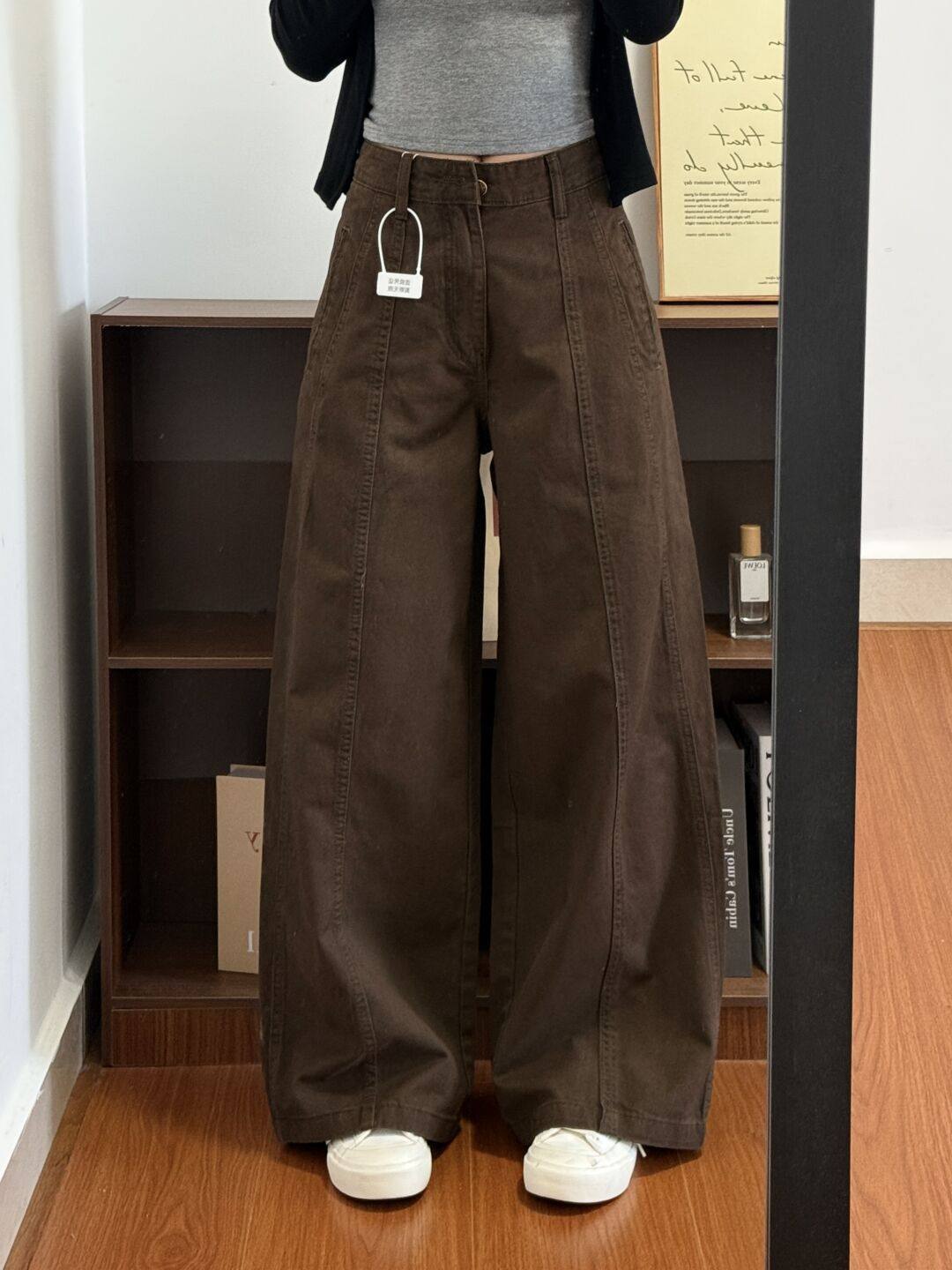 Women's High-waisted Straight-leg Wide-leg Denim Pants In Coffee Color photo 2