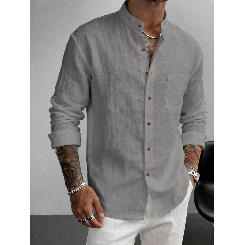 Hawaiian Style Stand-up Collar Breathable Casual Long-sleeved Shirt photo 6