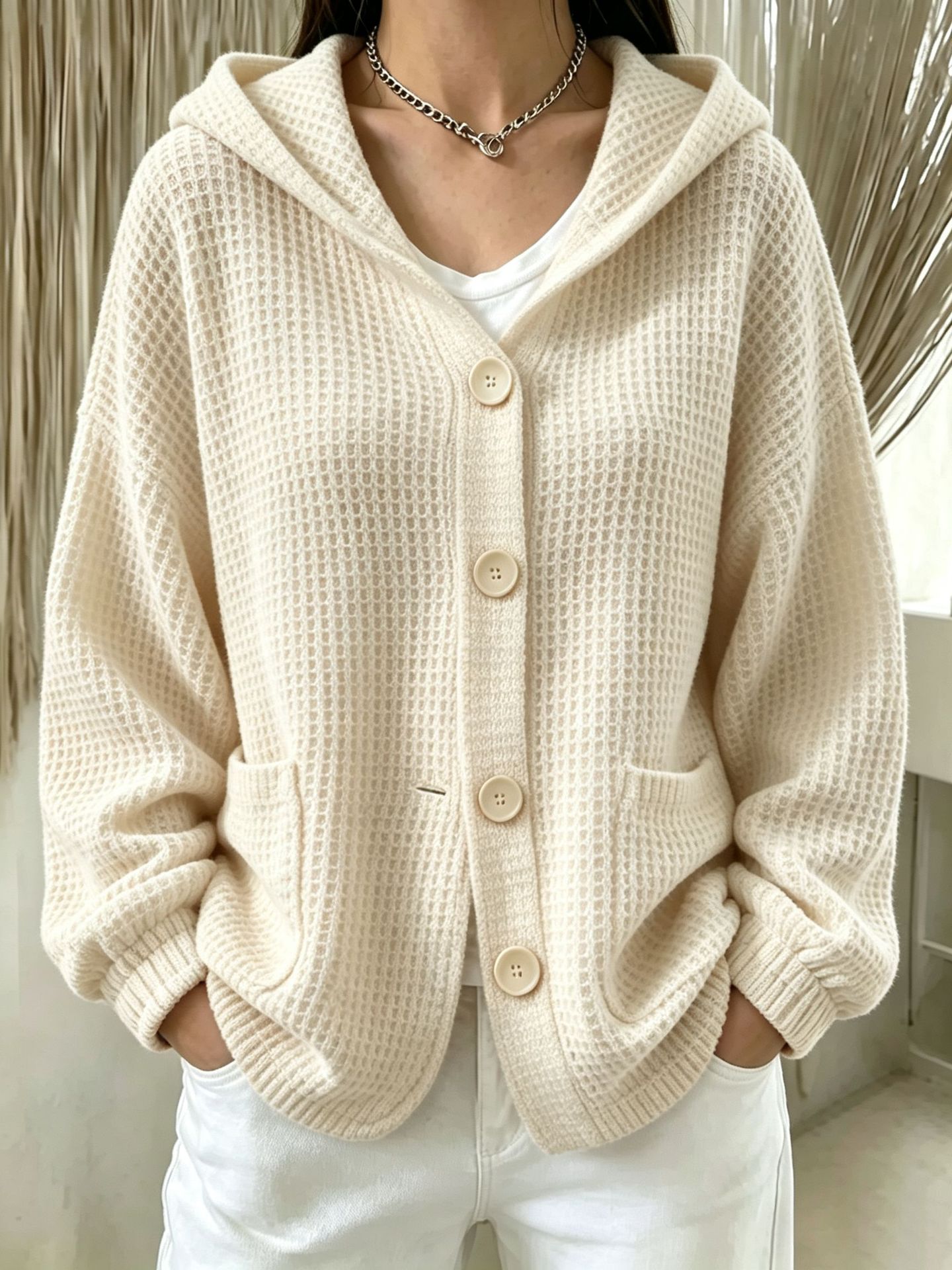 Women's Buttoned Hooded Jacket Top photo 5
