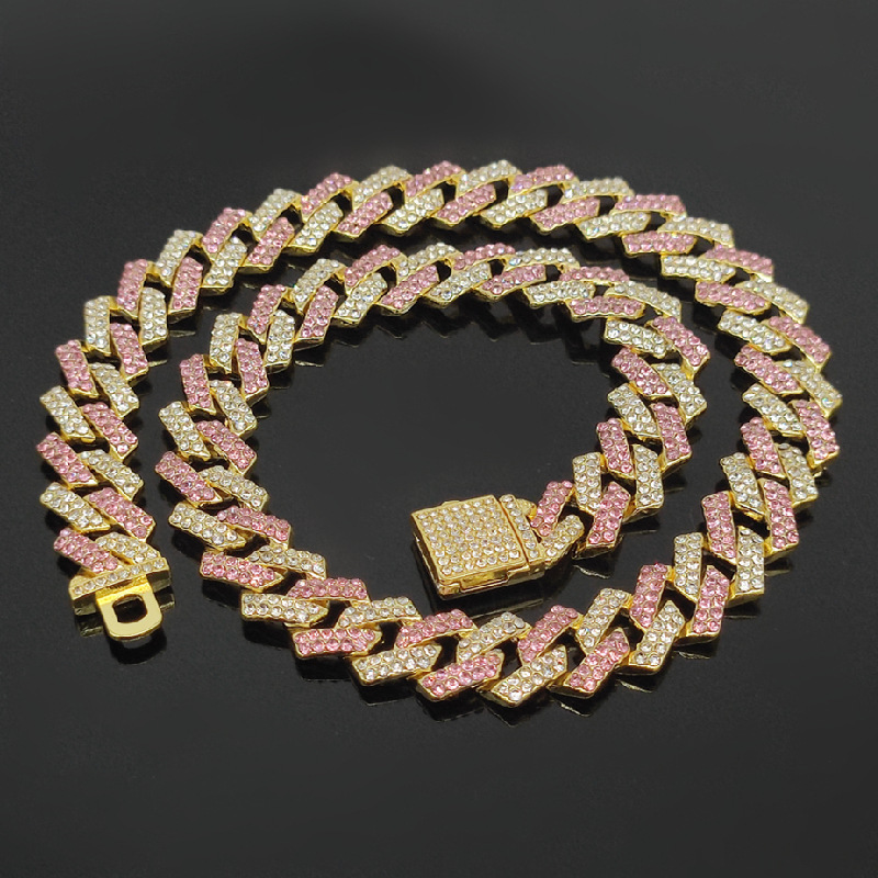 Flip-top, Fully Diamond-encrusted Two-tone Color-blocked Rhombus Necklace photo 5