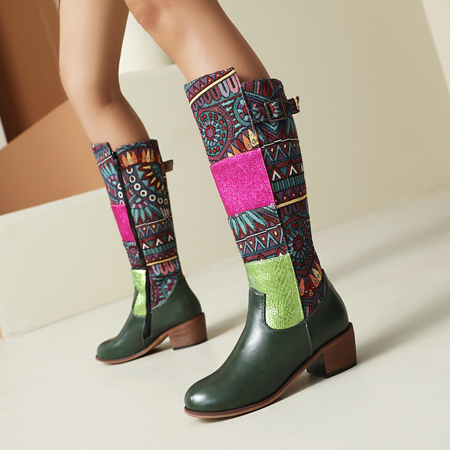 Vintage Ethnic-style Embroidered Patchwork High-top Boots photo 1