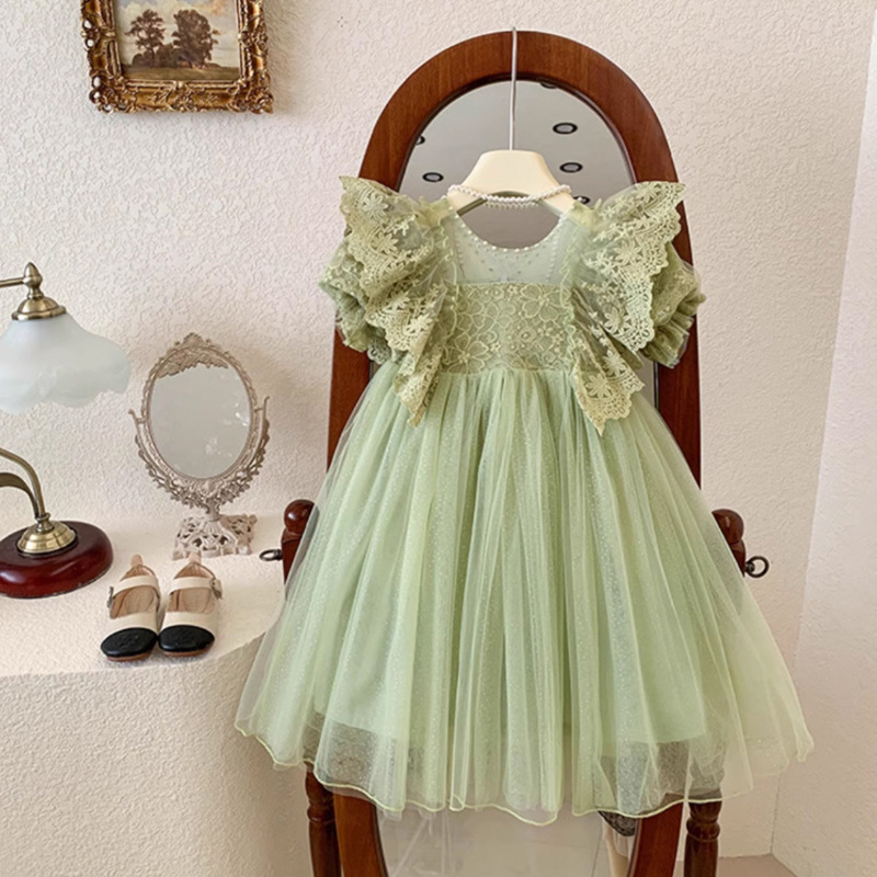 Green Tulle Fairy Dress Trendy Lace Puffy Princess Skirt For Babies photo 1