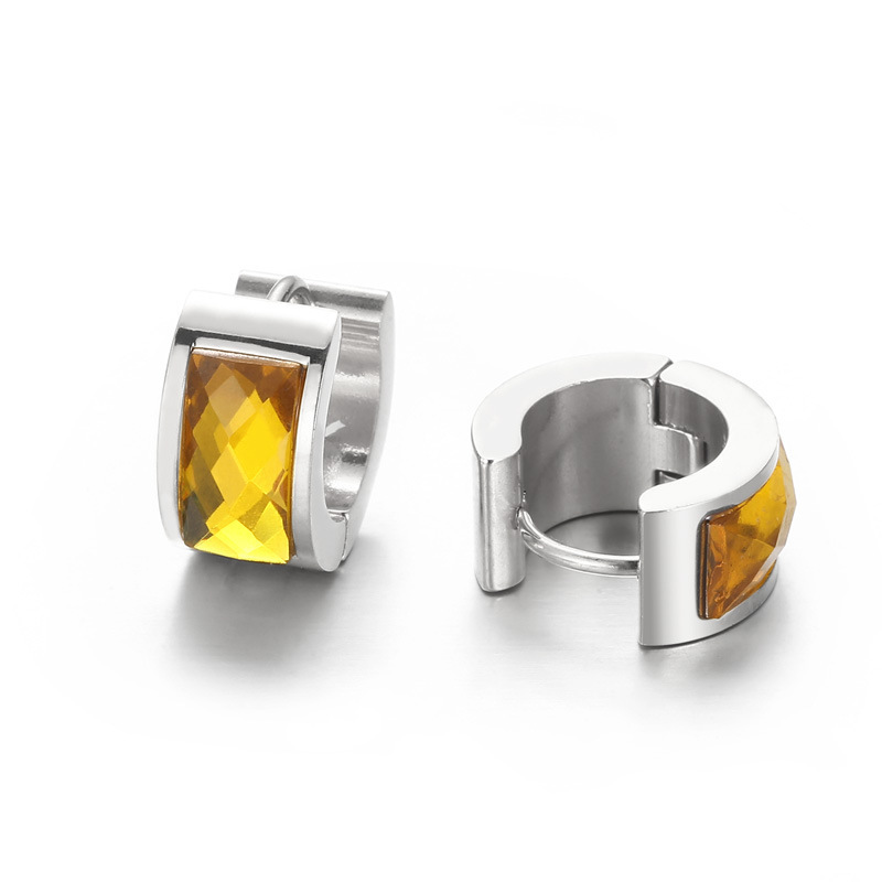 Cross-border European And American-style Personalized Earrings Titanium Steel Round Glass Ear Clips photo 6