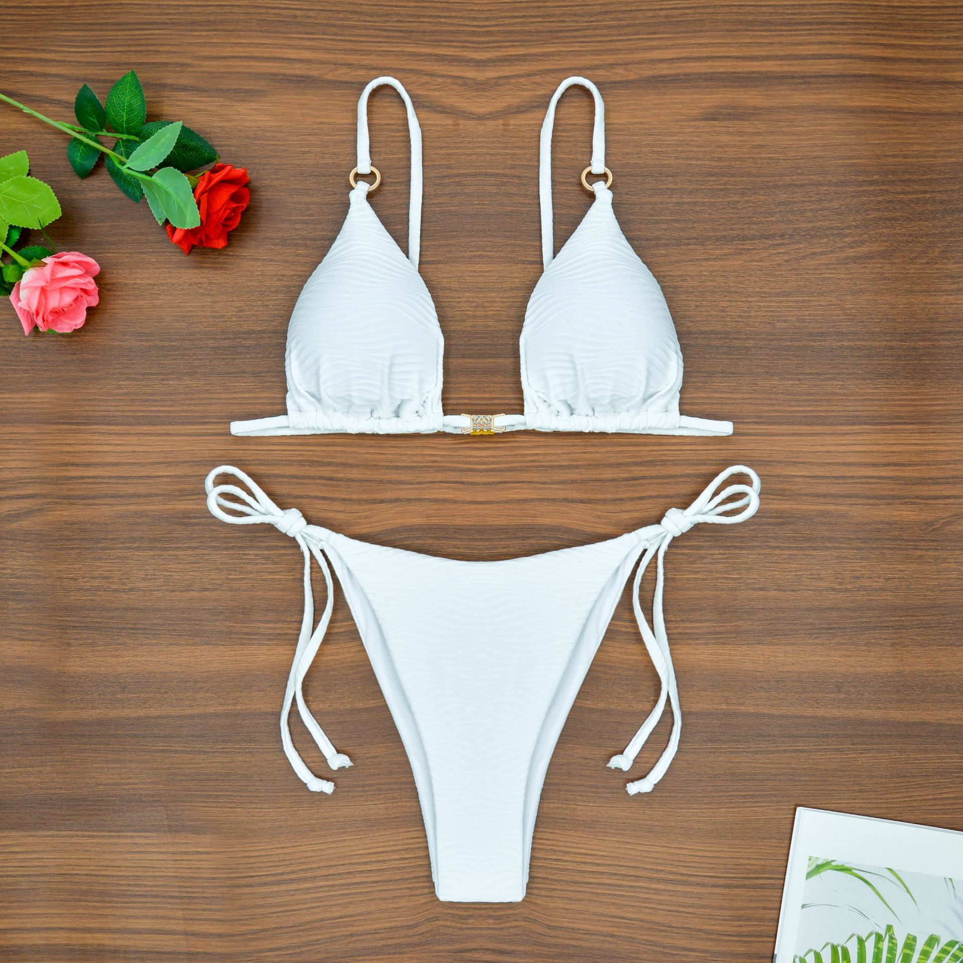 New European And American-style Solid-color Three-piece Tied Swimsuit photo 5