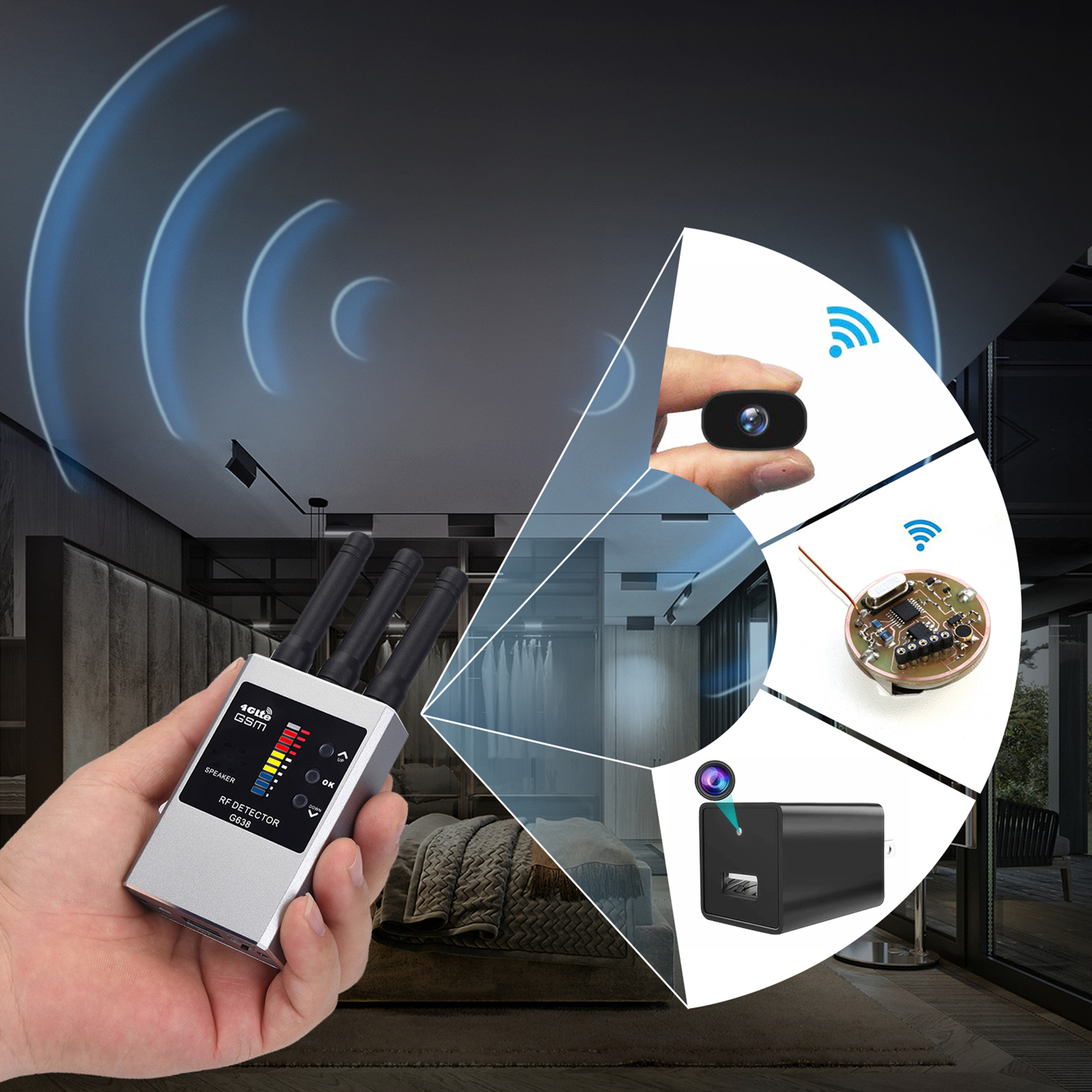 RF Bug Detector Hidden Camera Finder Anti-Spy Listen Swe photo 4