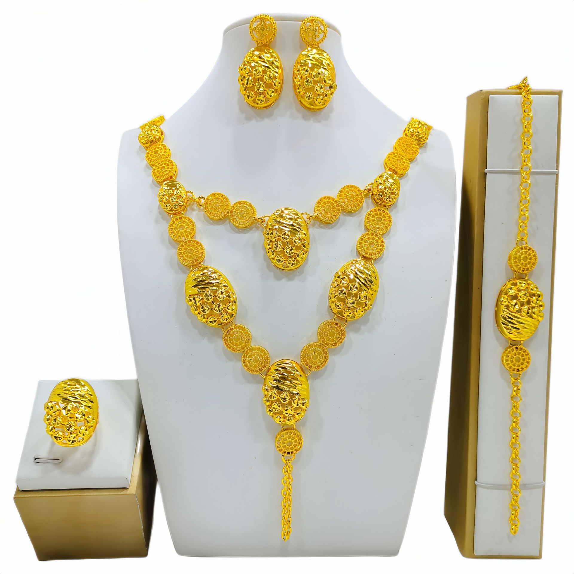 Fashion Women's Necklace Earring Ring Bracelet Suit photo 2