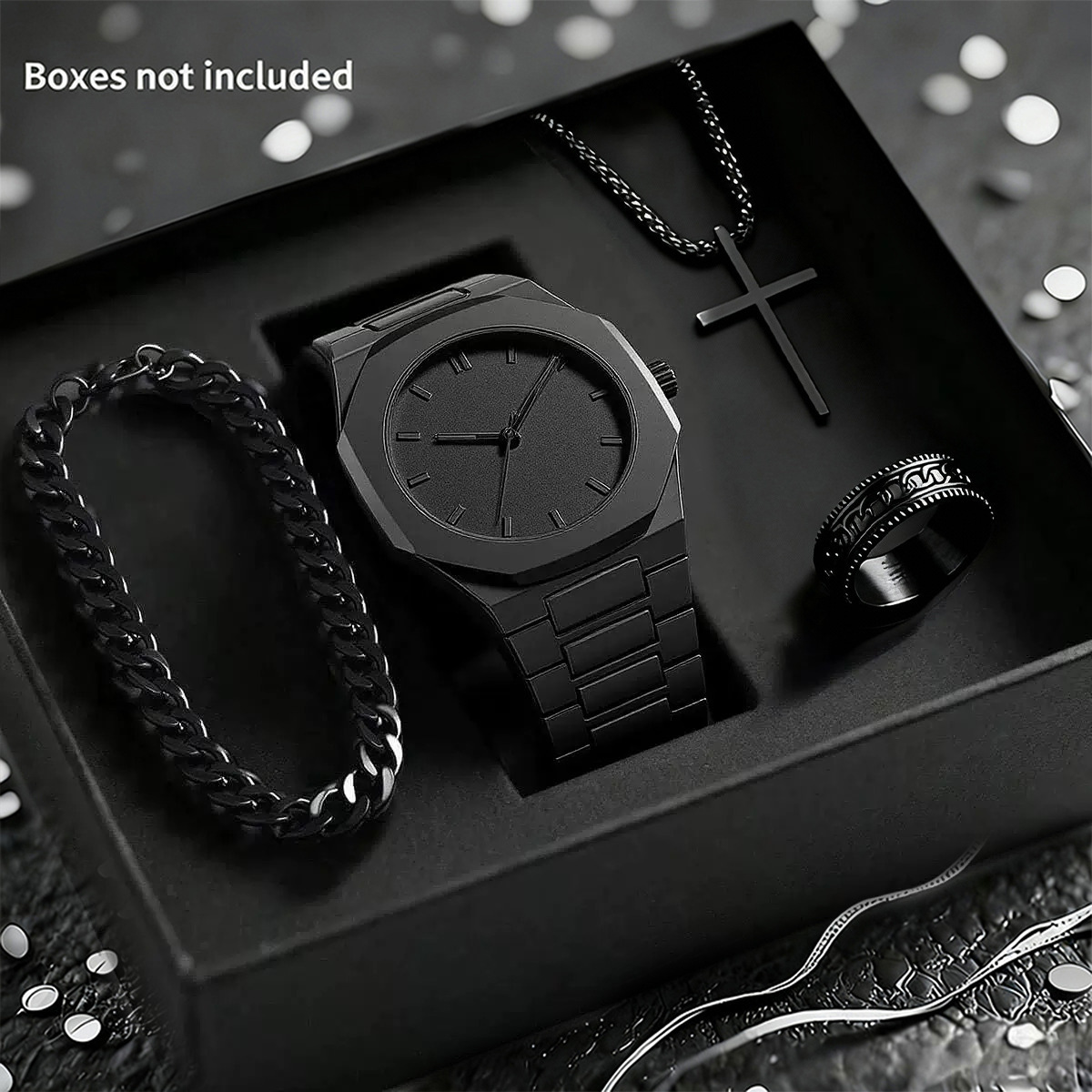 Mens Quartz Watch Necklace Bracelet Set photo 7