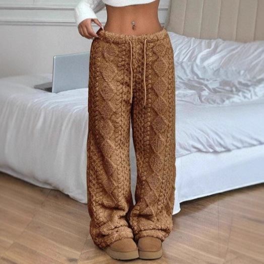 Women's Solid Color Front Tie Warm Casual Pants photo 7