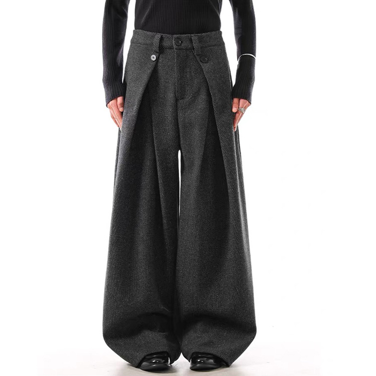 Retro Vintage-style Minimalist A-line Pleated Wool Suit Pants photo 2