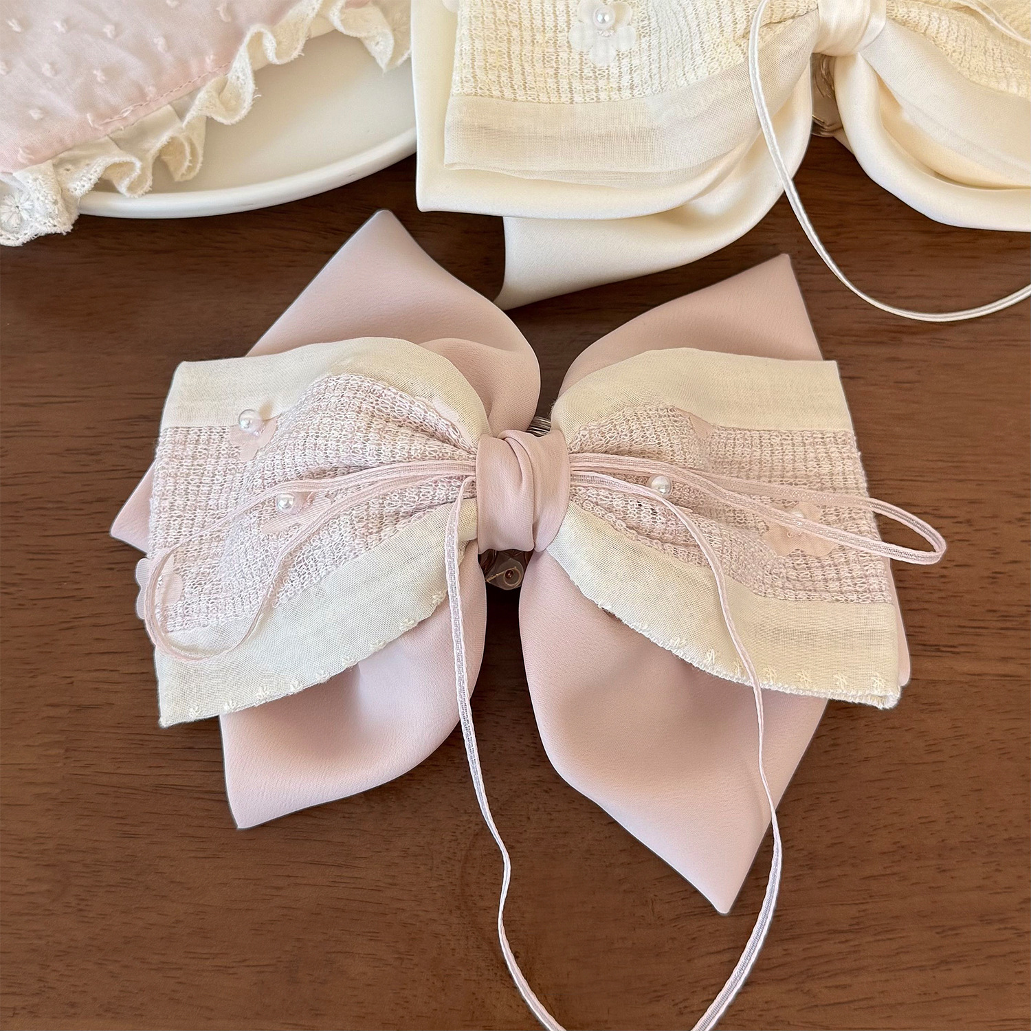 New Sweet Lace Fabric Bow Ponytail Clip photo 4