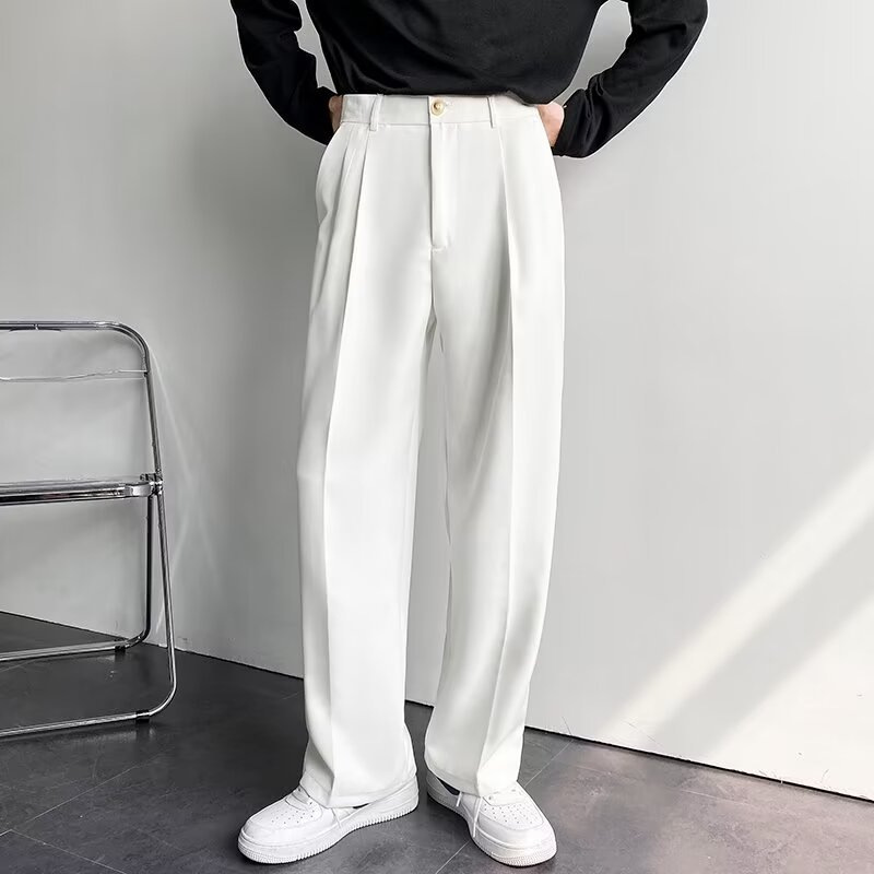 Loose-fitting Straight-leg Trousers Ice-silk White Suit Pants For Men photo 1