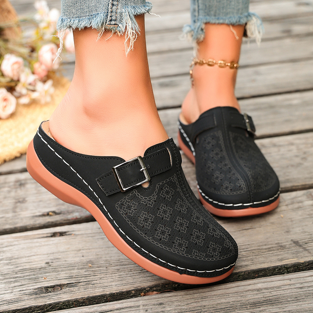 Women's Plus-Size Closed-Toe Flat Casual Slide Sandals For Export photo 2