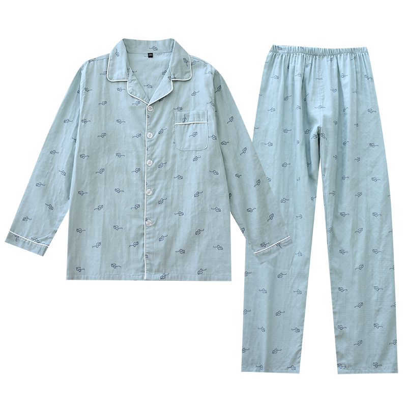Pure Cotton Gauze Long-sleeved And Long-pants Men's Pajamas photo 5