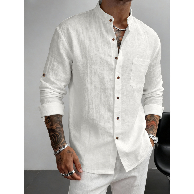 Hawaiian Style Stand-up Collar Breathable Casual Long-sleeved Shirt photo 4