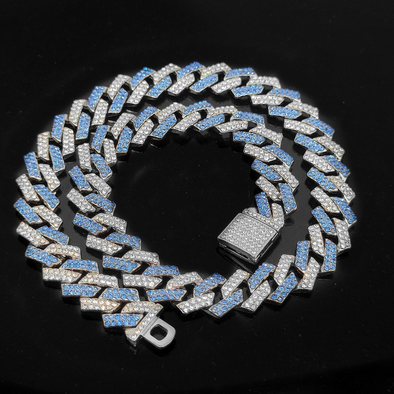 Flip-top, Fully Diamond-encrusted Two-tone Color-blocked Rhombus Necklace photo 1