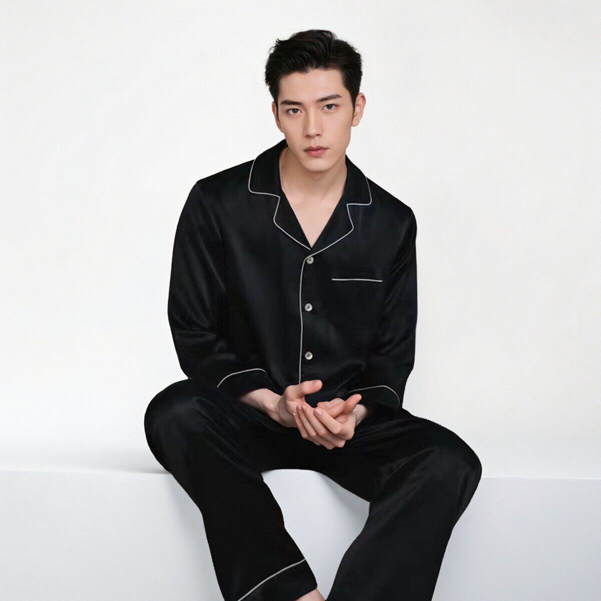 Mens Long-sleeve Long-pants Silk Pajama Set photo 4