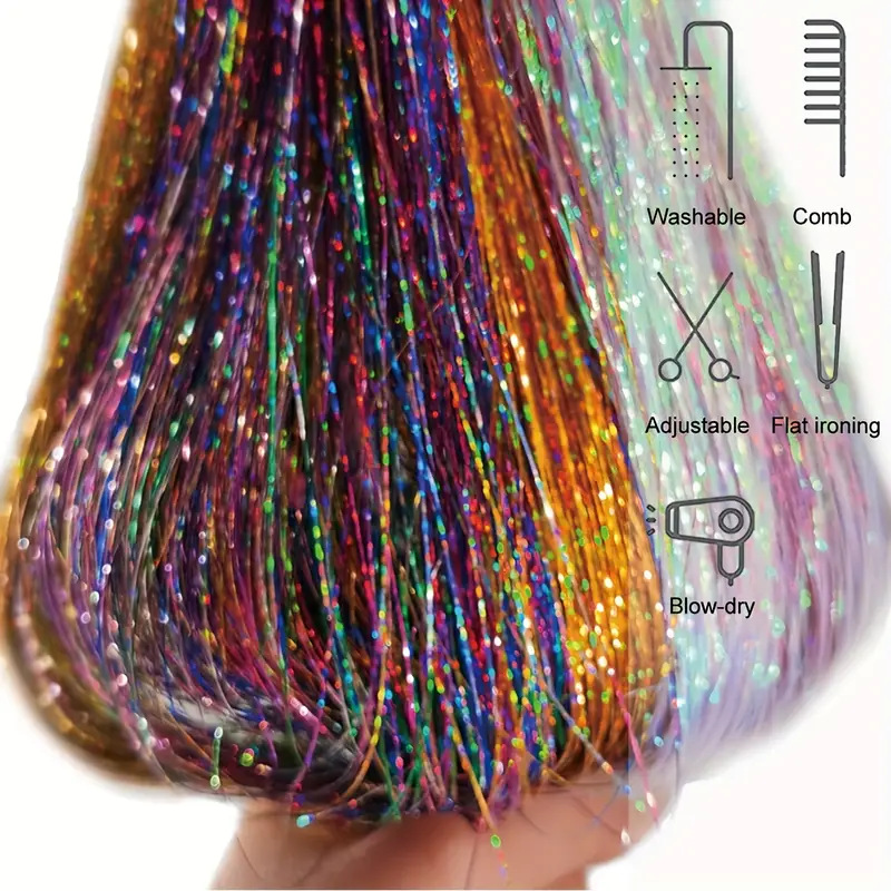 Laser-thread Colorful Shiny Seamless Hair Extensions photo 6