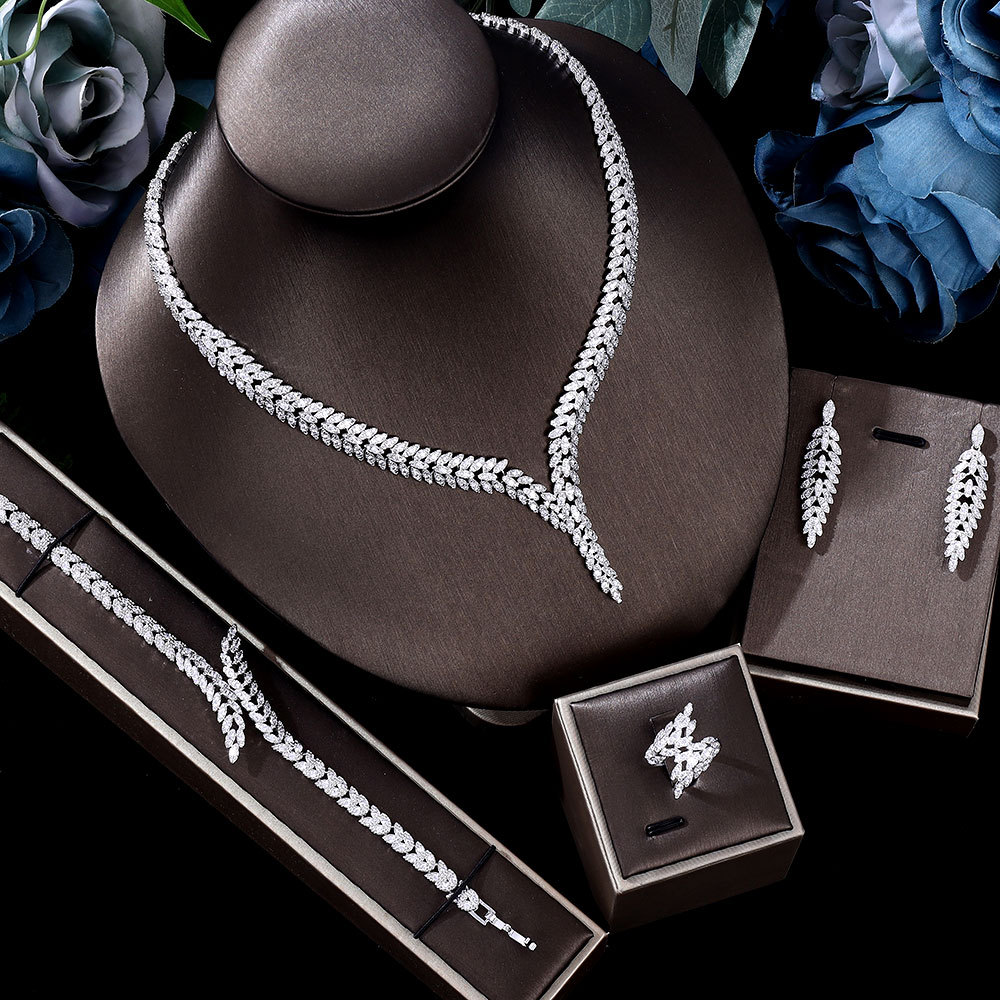 3A Zircon Jewelry Micro Set Full Crystal Necklace And Earrings 4 Piece Set For Weddings And Banquets photo 1
