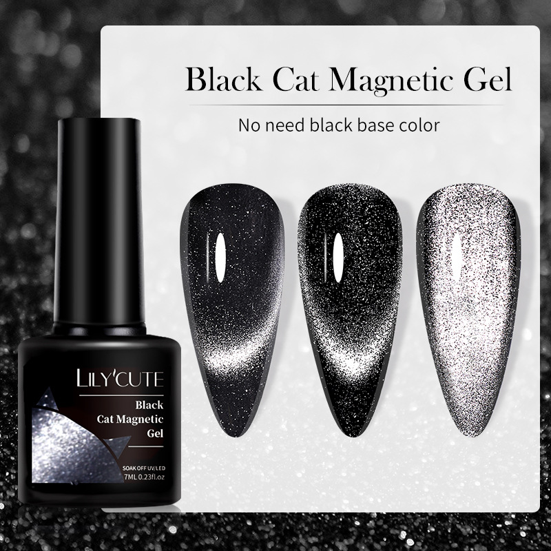 Ultra-Black Crystal Cat Eye High-Quality Black And Gray Pearlescent Crystal Nail Gel photo 2