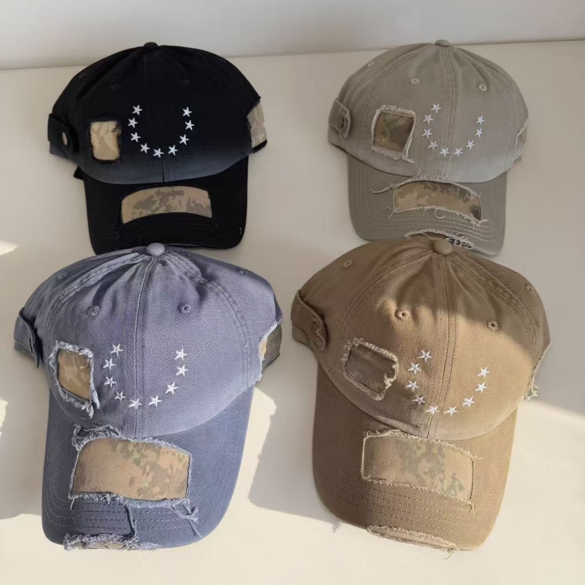 Street-style Distressed Baseball Cap Fashionable And Versatile Vintage-look Frayed-brim Snapback photo 1