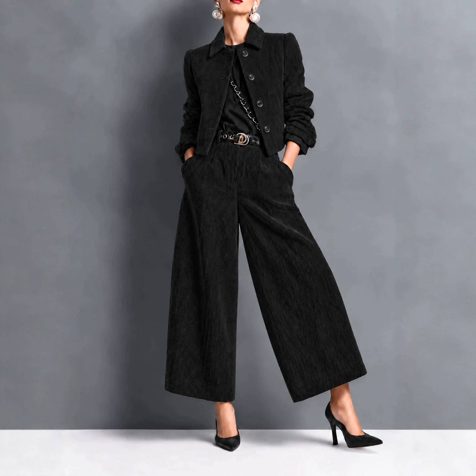 Corduroy Cropped Jacket And Wide-leg Pants Set photo 8