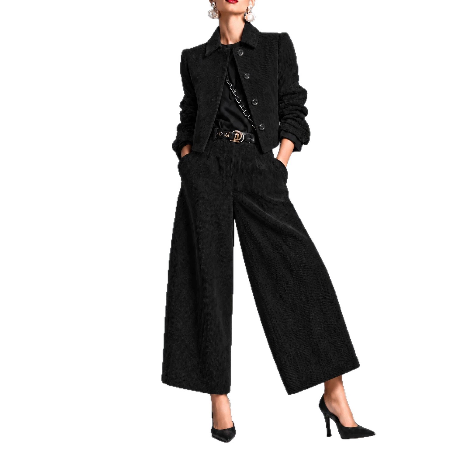 Corduroy Cropped Jacket And Wide-leg Pants Set photo 6