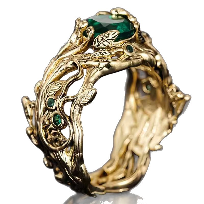 Retro Carved Ring Rose Gold Branches And Leaves photo 5