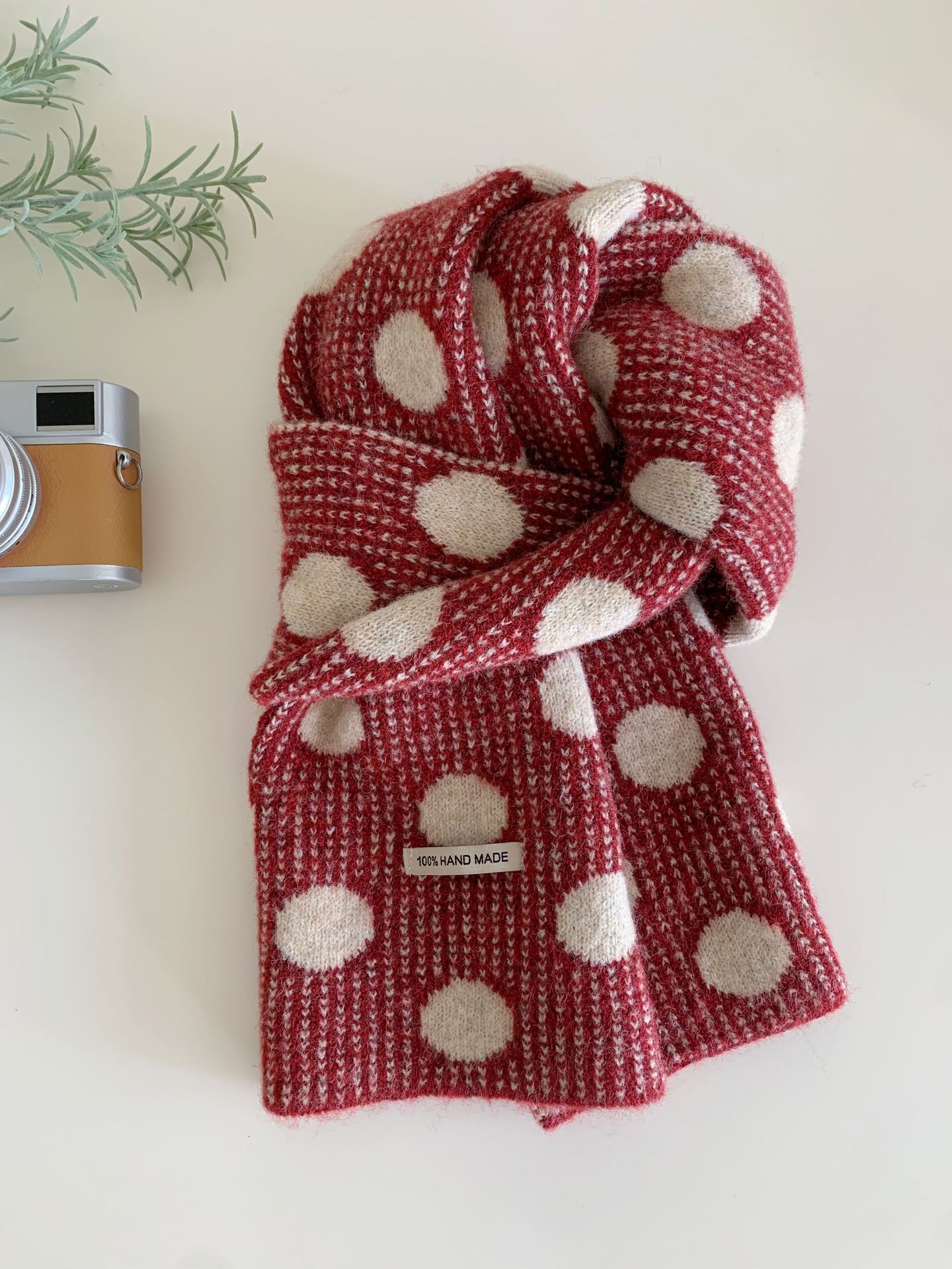 Korean-style Retro Polka-dot Knitted Scarf For Women photo 2