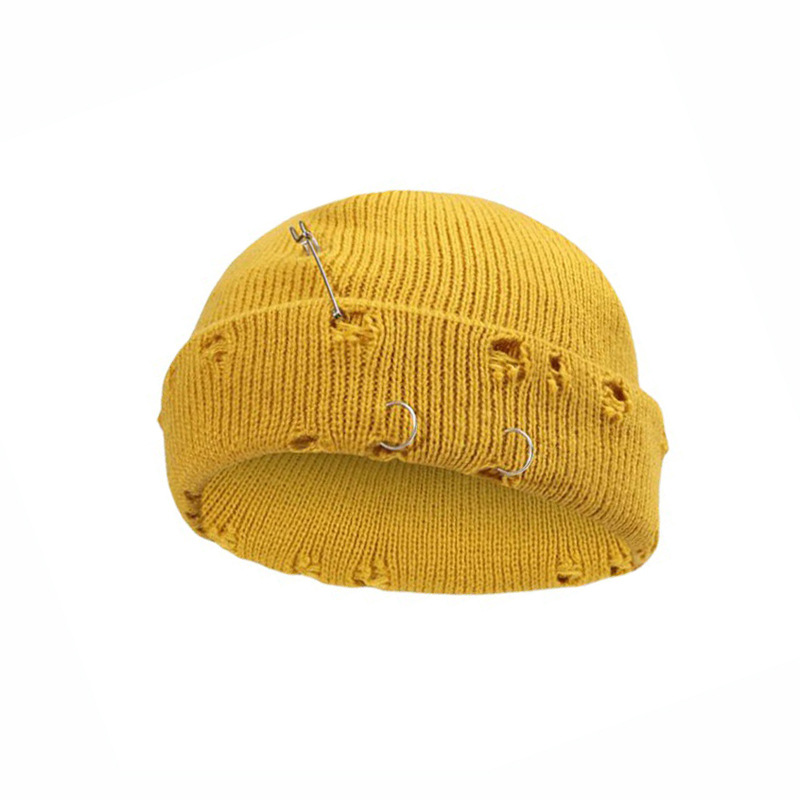 Iron Ring Pin Ripped Knit Beanie photo 4