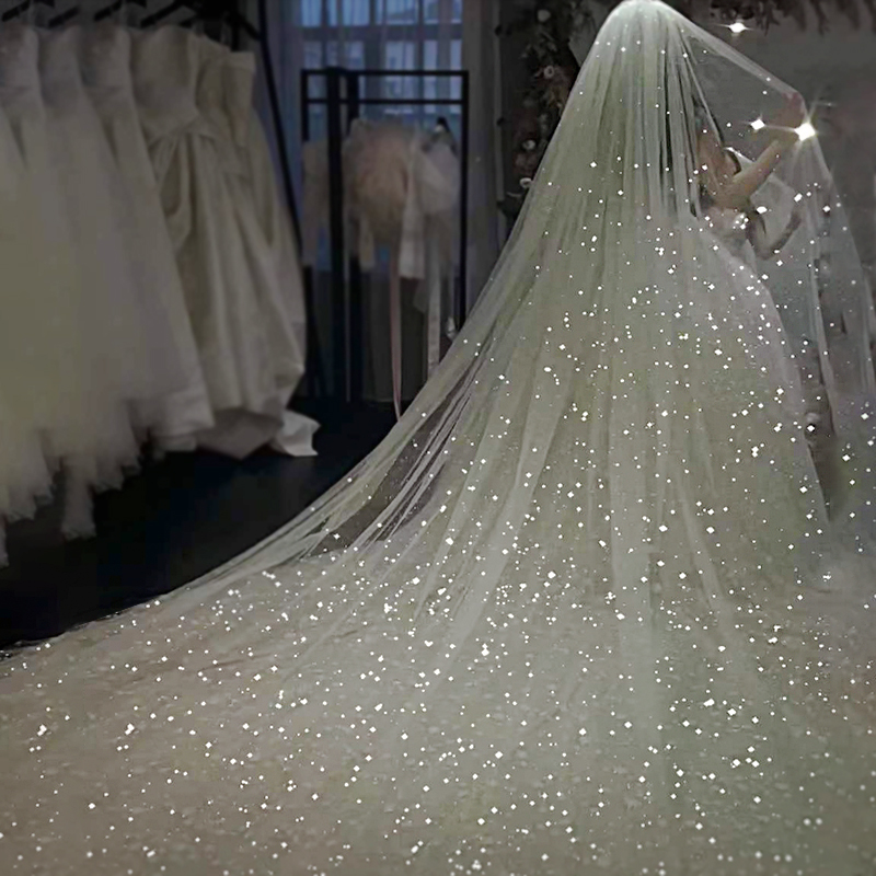 Starry Sky Sparkling Veil Double-Layer Bridal Wedding Headpiece photo 1