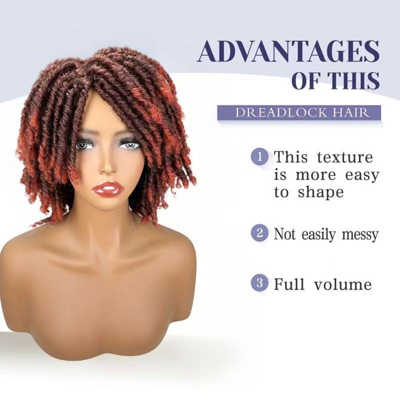 Dreadlock Short Curly Full-wig For Women High-temperature Silk Rose Mesh Cap photo 7