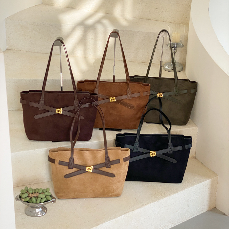 Vintage Suede Patchwork Large Shoulder Tote Bag photo 1