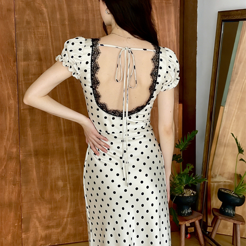 Elegant Polka-dot Sleeveless Lace-trimmed Bodycon Dress photo 6