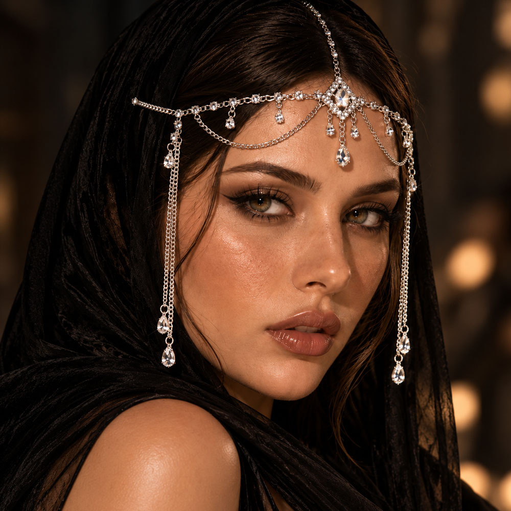 Full-crystal Teardrop Tassel Hair Chain European And American Fashion photo 2