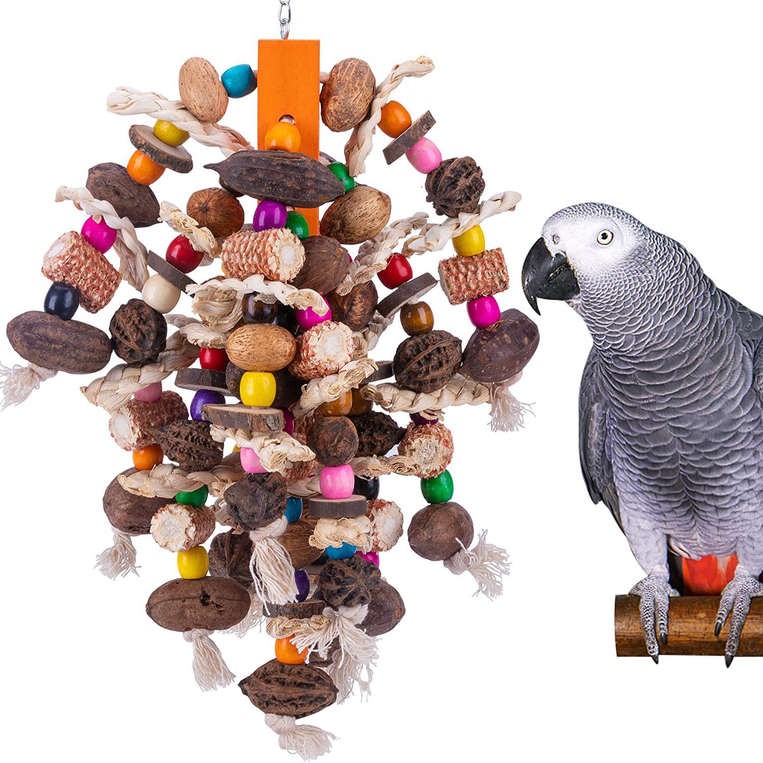 Large Parrots Nibbling On Toy Fruit Skewers photo 5