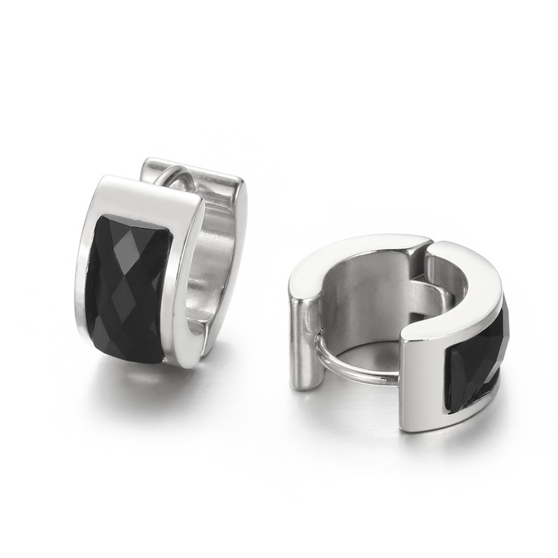 Cross-border European And American-style Personalized Earrings Titanium Steel Round Glass Ear Clips photo 3